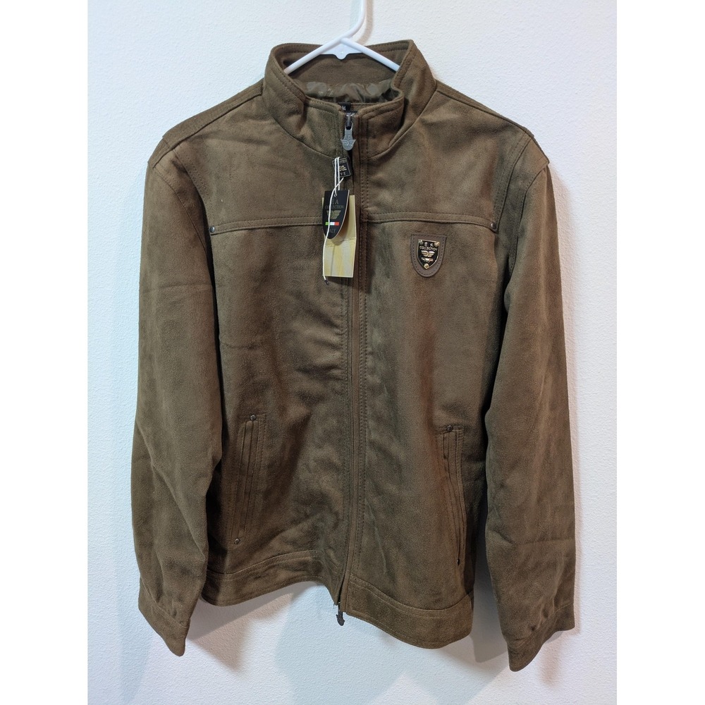 EA Collection Jacket Mens Medium Brown Faux Suede Bomber Full Zip Lined Casual